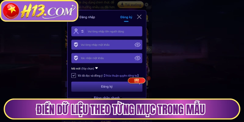 Điền dữ liệu theo từng mục trong mẫu 