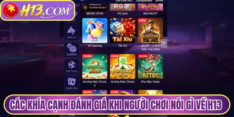 Các khía cạnh đánh giá khi người chơi nói gì về H13 